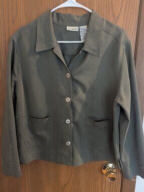 White Stag Lightweight Shacket Button Down Top Sage Green Suede-Like Feel Soft-S